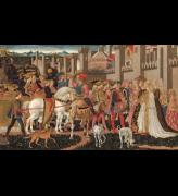 Francesco Pesellino. The Triumph of David, c1445-55. Tempera on wood, 43.3 × 177 cm. Bought with the assistance of the Art Fund and a number of gifts in wills, 2000. © The National Gallery, London.
