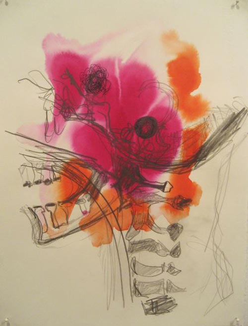 Susan Aldworth. <em>Between Function and Structure, </em>2005. Acrylic inks on paper, 38 x 26 cm 