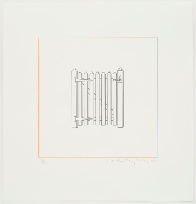 Michael Craig-Martin. Gate, 2015. Letterpress editioned print, 48.2 x 48.2 cm. Courtesy of Michael Craig-Martin and Alan Cristea Gallery.
