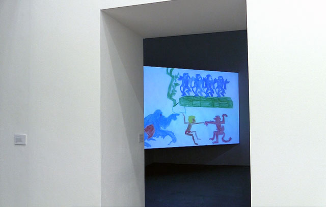 Oliver Beer. Reanimation (I Wan’na Be Like You), 2017. Installation view. Film made from drawings by 2,500 children. Produced by Ikon Gallery, Birmingham. Digitised animation. Photograph: Martin Kennedy.