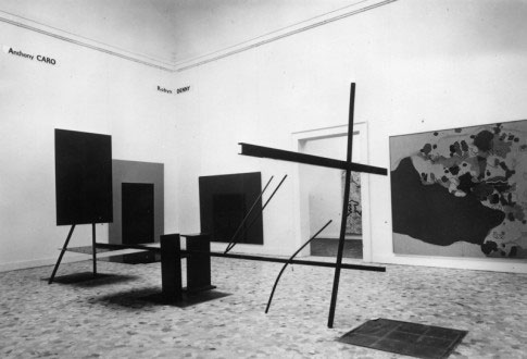 Detail of the British Pavilion at the 1966 Venice Biennial, showing Cohen’s painting on the right. Courtesy Harold Cohen’s archive.