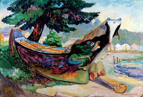Emily Carr. Indian War Canoe (Alert Bay), 1912. Oil on cardboard, 65 x 95,5 cm. The Montreal Museum of Fine Arts, Purchase, gift of A. Sidney Dawes.