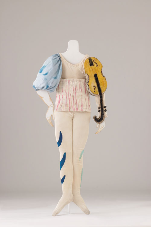 Marc Chagall. Costume for a Clown (Aleko scene II), 1942. Jersey of painted cotton, cotton gabardine, with appliqué, blouse in silk taffeta, belt in cotton gabardine and tights in cotton jersey with appliqué. Private Collection ©Chagall ® SABAM Belgium 2015.