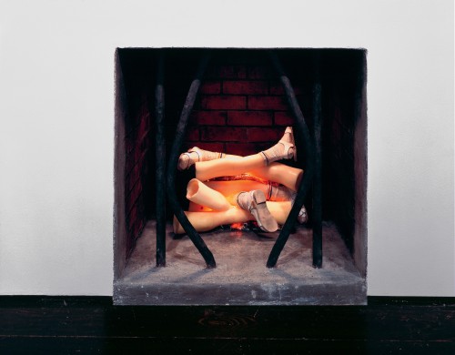 Robert Gober. Untitled, 1994 – 1995. Wood, beeswax, brick, plaster, plastic, leather, iron, charcoal, cotton socks, electric light and motor. 47 3/8 × 47 × 34″ (120.3 × 119.4 × 86.4 cm). Emanuel Hoffmann Foundation, on permanent loan to the Öffentliche Kunstsammlung Basel. Image Credit: D. James Dee, courtesy the artist and Matthew Marks Gallery. © 2014 Robert Gober