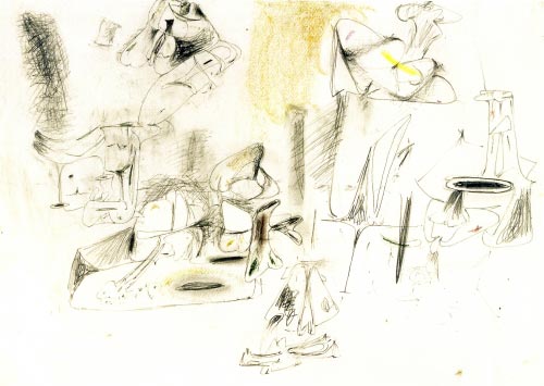 Arshile Gorky. <em>Study for The Calendars</em>, c. 1946. Pencil and colour crayon on paper, 48.3 x 63.5 cm. Calouste Gulbenkian Foundation, Lisbon.