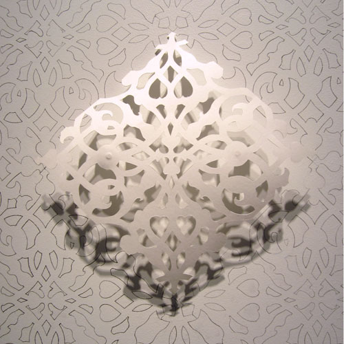 Julia Townsend. Untitled (detail), 2013. Hand-cut paper and wall tracing, 72 x 48 in.