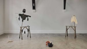 The artist takes us on a deep, dark emotional dive with his nihilistic installation that references obscure religious books, occultism, folk revivalism and sexual politics through a typical mixture of found and repurposed materials