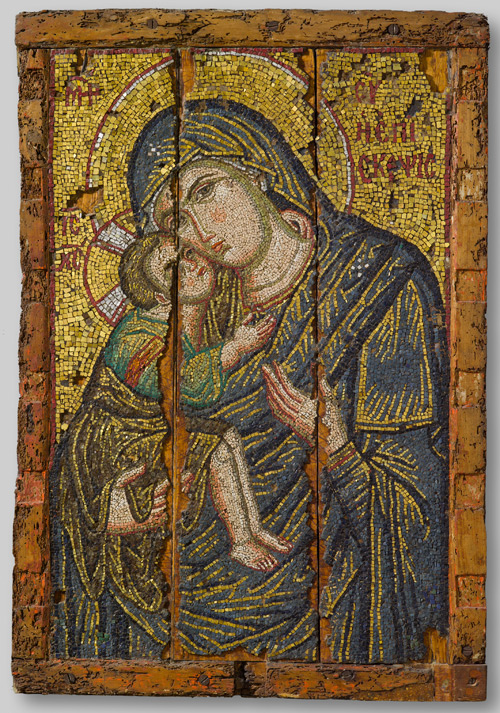 Mosaic icon of the Virgin Episkepsis, late 13th century. Glass, gold, and silver tesserae, overall: 107 x 73.5 cm (42 1/8 x 28 15/16 in.). Byzantine and Christian Museum, Athens.