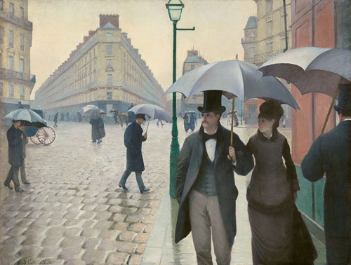 Gustave Caillebotte. Paris Street; Rainy Day, 1877. Oil on canvas, 212.2 x 276.2 cm. The Art Institute of Chicago
Charles H. and Mary F. S. Worcester Collection.