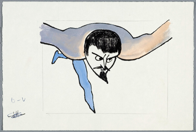 György Kovásznai. Drawing for the animated short Hamlet, 1970. Colour pencil, paper, 24 x 32 cm. Photograph: Kovásznai Research Workshop.