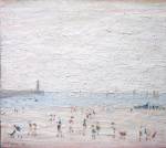 LS Lowry. Spittal Sands, Berwick, 1960. Oil on panel, 38.4 x 43.5 cm. The Lowry Collection, Salford. © The Estate of LS Lowry.