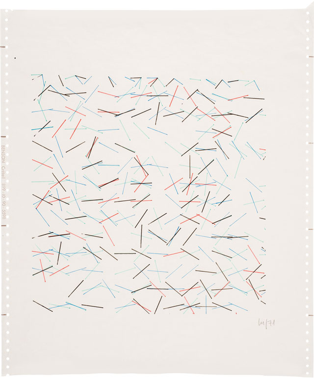 Vera Molnár. Untitled, 1971. Computer drawing, 51.5 x 36 cm (20¼ x 14¼ in). Courtesy The Mayor Gallery, London.