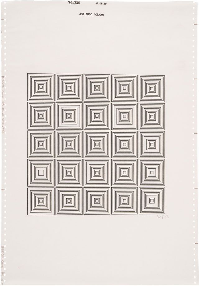 Vera Molnár. Untitled, 1974. Computer drawing, 51.5 x 36 cm (20¼ x 14¼ in). Courtesy The Mayor Gallery, London.