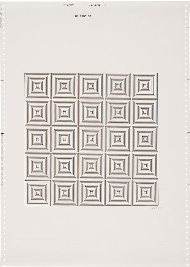 Vera Molnár. Untitled, 1977. Computer drawing, 50 x 36 cm (19¾ x 14¼ in). Courtesy The Mayor Gallery, London.