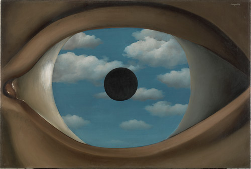 René Magritte. Le faux miroir (The False Mirror), 1929. Oil on canvas, 21 1/4 x 31 7/8″ (54 x 80.9 cm). The Museum of Modern Art, New York. Purchase. © Charly Herscovici -–ADAGP – ARS, 2013.
