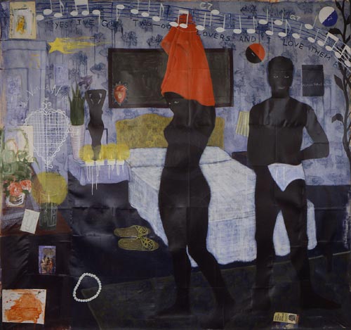 ﻿Kerry James Marshall. Could This Be Love, 1992. Acrylic and collage on canvas
103 × 114 in (261.6 × 289.6 cm). Private collection; courtesy Segalot, New York.