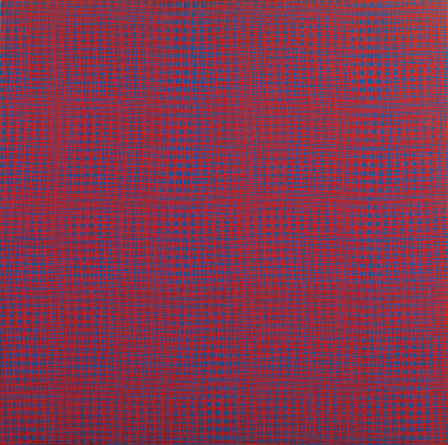François Morellet. 5 trames 85°, 87°5, 90°, 92°5, 95°, 1959–69. Serigraphic ink on wood, 80 x 80 cm, edition 9 of 9. Courtesy The Mayor Gallery, London.