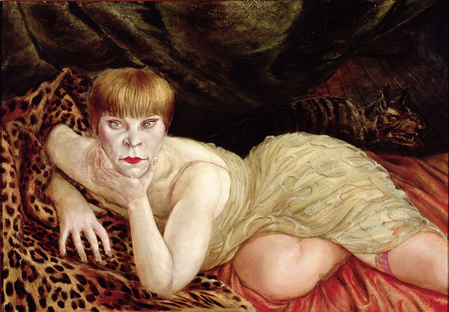 Otto Dix. Reclining Woman on a Leopard Skin, 1927. (Liegende auf Leopardenfell), 1927. Oil paint on panel, 68 x 98 cm. © DACS 2017. Collection of the Herbert F. Johnson Museum of Art, Cornell University.