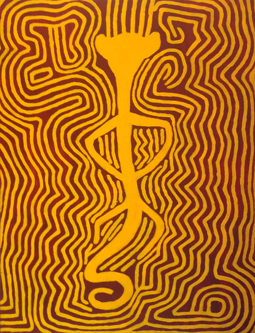Jimmy Pike. Kalpurtu I, 2000. Acrylic on light pre-primed linen, 121 x 91 cm. Copyright the estate of the artist and Rebecca Hossack Art Gallery.