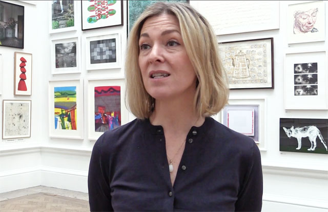Edith Devaney, head of Summer Exhibition and contemporary curator at the Royal Academy of Arts talking to Studio International at the opening of the Royal Academy Summer Exhibition 2014. Photo: Martin Kennedy.
