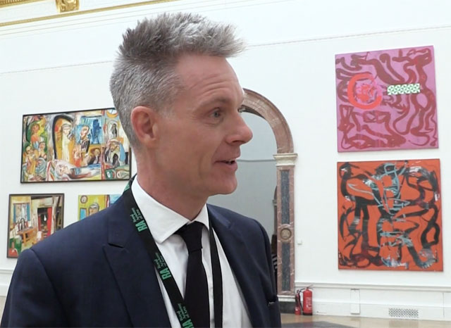 Royal Academy artistic director, Tim Marlow, speaking to Studio International about his role and future plans for the Academy at the opening of the Royal Academy Summer Exhibition 2014. Photo: Martin Kennedy.