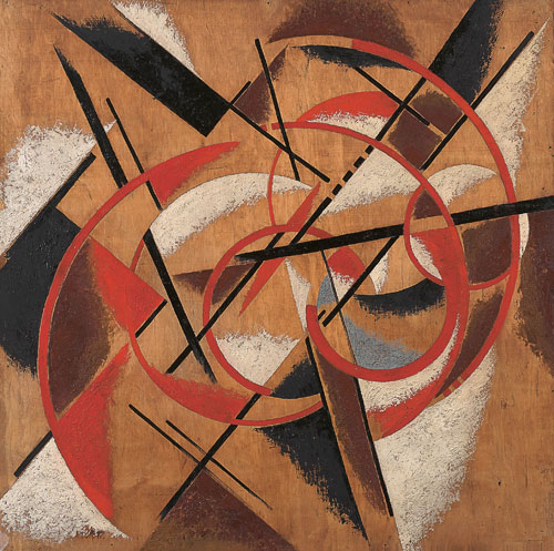 <p>Liubov Popova. <em>Spatial Force Construction</em>, 1920-21. Oil and marble dust on plywood, 112.3 x 112.5 cm. State Museum of Contemporary Art - G. Costakis Collection, Thessaloniki, Greece.