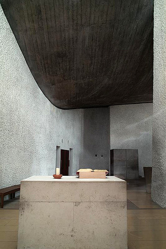 Le Corbusier. Chapel of Nôtre Dame du Haut, 1955. Interior view (2). Ronchamp, France. Photograph: © Chung.