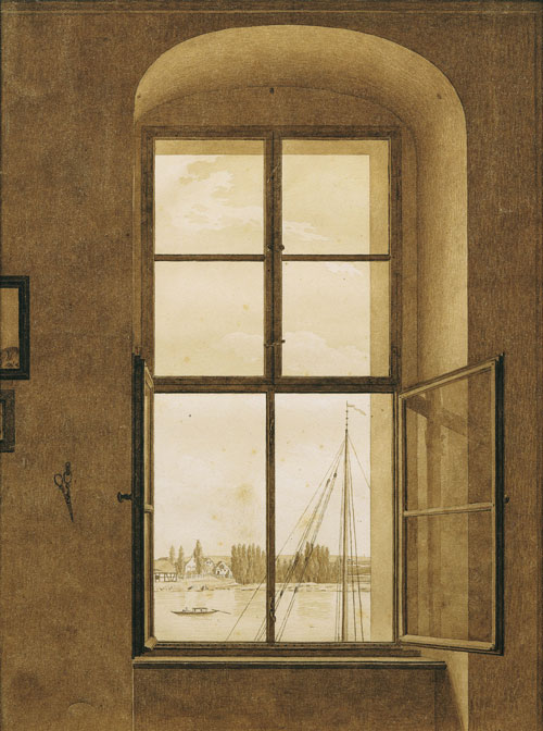 Caspar David Friedrich. <em>View from the Artist's Studio, Window on the Right</em>. C1805-06
Graphite and sepia on paper, 12¼ x 9⅜ in. Belvedere, Vienna.