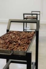 Aki Sasamoto, Grilled Diagrams, 2026. Installation view, Studio Voltaire, 2026. Commissioned and produced by Studio Voltaire. Image courtesy of the artist, Bortolami Gallery, Take Ninagawa and Studio Voltaire. Photo Sarah Rainer.