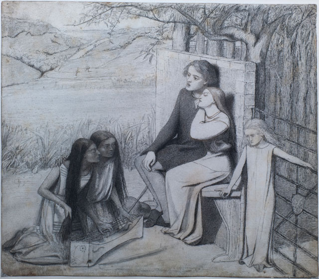 Lizzie Siddal. Lovers Listening to Music, c1854. Pencil, pen and ink.