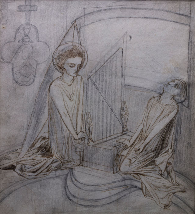 Lizzie Siddal. St Cecilia, c1850s. Pencil, pen and brown ink.