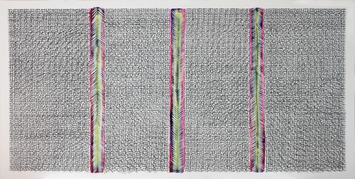Hadieh Shafie. Grid/Cut 2, 2014. Ink and acrylic on mat board, 48 x 96 in (121.9 x 243.8 cm). Courtesy of the artist and Leila Heller Gallery, New York. Photograph: Jason Fagan.