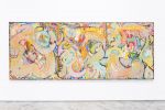 Melania Toma, PELLE (SUDORE, SANGUE, SECREZIONI), 2025. Oil paint, charcoal, sand, pigment, acrylic, graphite, ink, pastel on linen, 450 x 180 cm. Installation view, Integument, Colector Gallery, Monterrey, MX, (2025). © The Artist.
