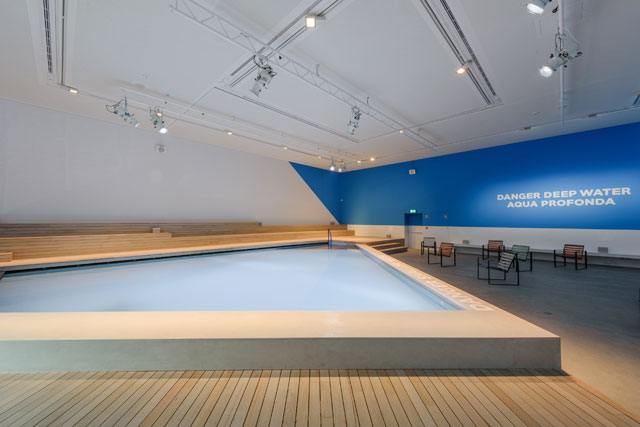 Australia Pavilion, designed by Aileen Sage Architects, features a shallow but inviting swimming pool to explore how public watering holes and pools have become a vital part of the nation’s cultural identity.