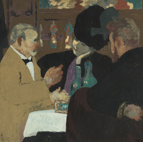 Édouard Vuillard. At the Cafe, c1898-9. Gouache and distemper on board.  Private collection.