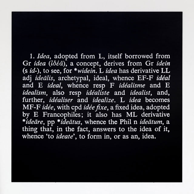 Joseph Kosuth. Titled (Art as Idea as Idea) [idea], 1966. Ink on paper mounted on cardboard in wood frame, 57 x 57 x 2 3/8 in. Joseph H. Hirshhorn Purchase Fund, 2007. The Panza Collection. Courtesy Hirshhorn Museum and Sculpture Garden. Photograph: Lee Stalsworth.