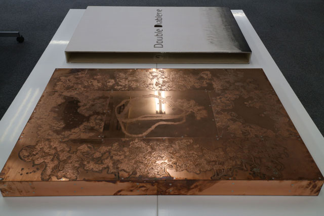 Sotaro Ide (copper, foreground) and Hisashi Kurachi book covers, installation view.