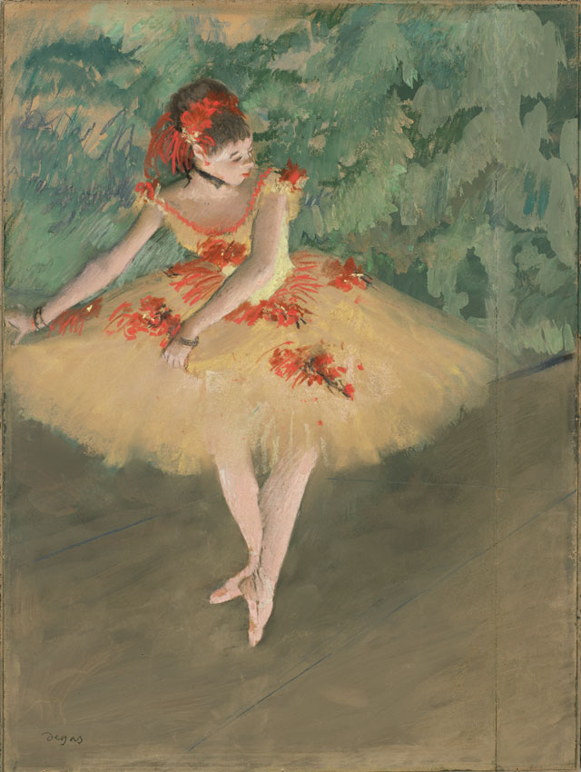 Edgar Degas. Dancer Making Points, 1879-1880. Pastel and gouache on paper mounted on board, 19 x 14 1/2 in. Gift of Henry W. and Marion H. Bloch, 2015.
