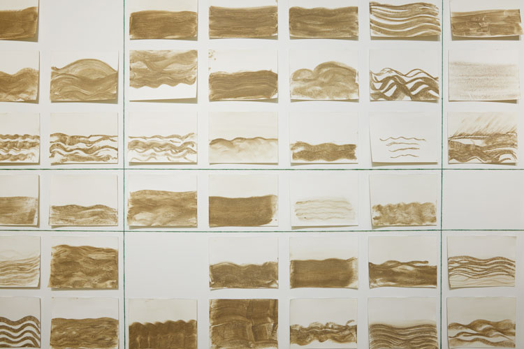 Dineo Seshee Bopape. Master Harmoniser, 2020 (detail). Drawings, clay and soil on watercolour paper. Courtesy the bakgethwa ancestors. Installation view: Artes Mundi 9 Photo: Stuart Whipps.
