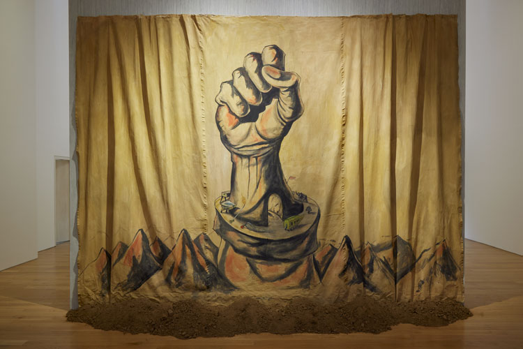 Prabhakar Pachpute. The march against the lie (1A), 2020. Acrylic and charcoal pencil on canvas. Courtesy the artist and Experimenter Gallery, Kolkata Installation view: Artes Mundi 9. Photo: Stuart Whipps