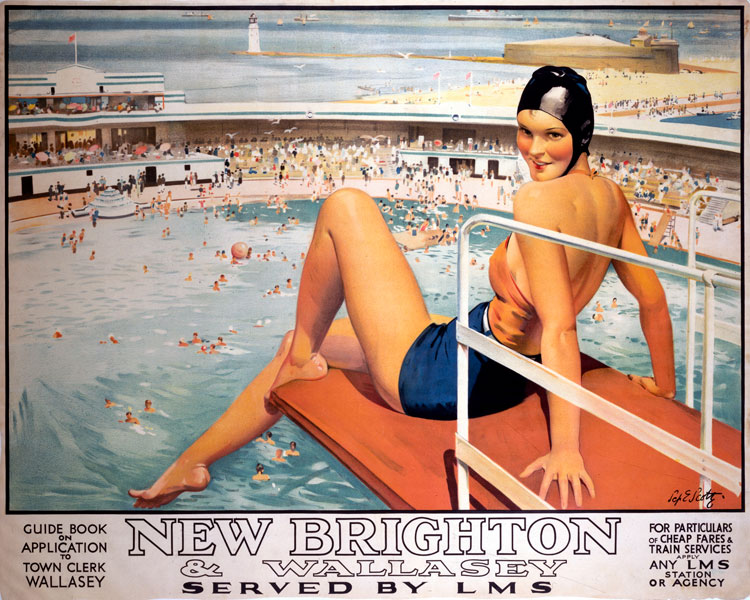 New Brighton & Wallasey. Poster, 1923-47. Artwork by Septimus Edwin Scott, published by London Midland and Scottish Railway Company. © National Railway Museum/Science & Society Picture Library.