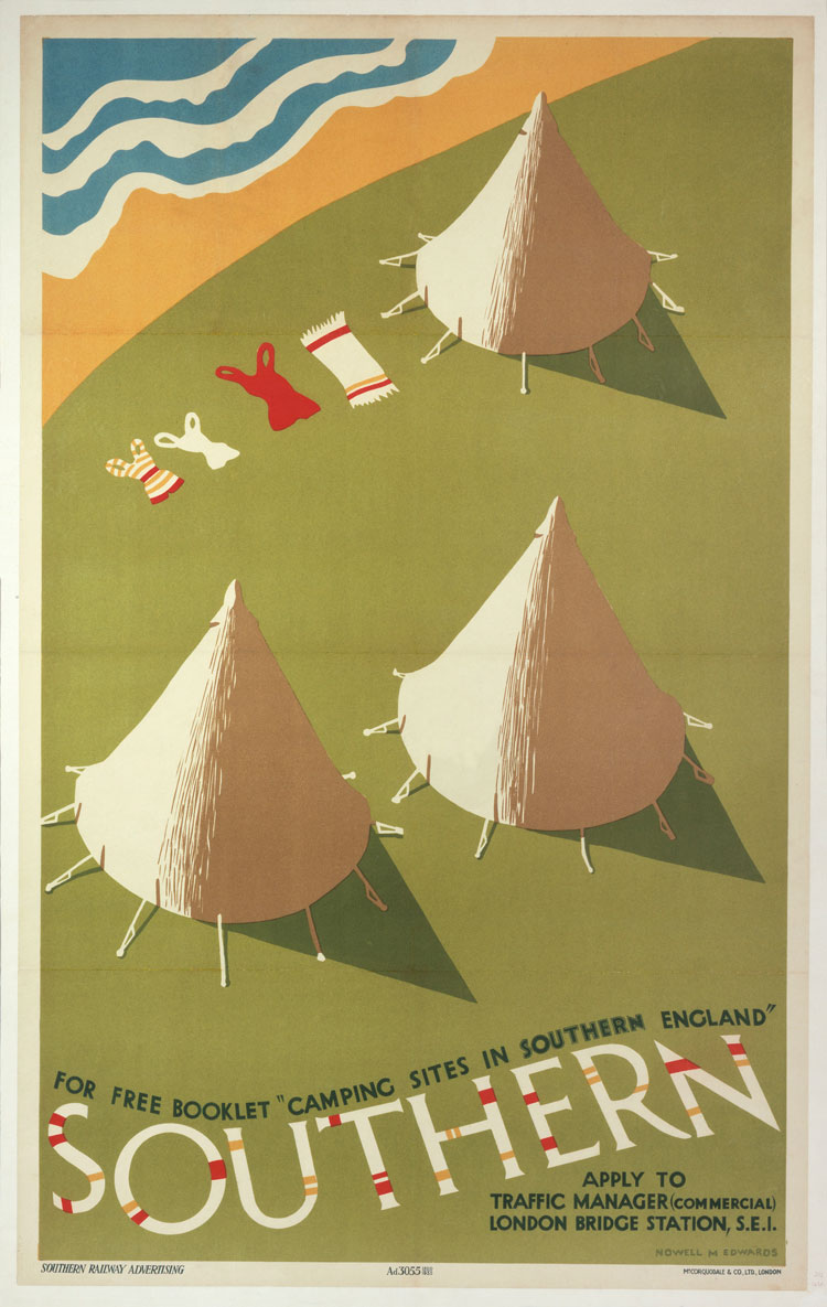 Southern: Camping Sites in Southern England. Poster, 1935. Published by Southern Railway. © National Railway Museum/Science & Society Picture Library.