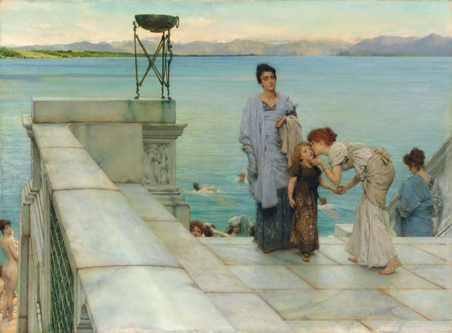 Sir Lawrence Alma-Tadema. A Kiss, 1891. Oil on panel, 45.7 x 62.7 cm. © Private Collection of Martin Beisly.
