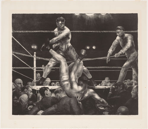George Bellows. Dempsey and Firpo, 1923-24. Lithograph composition: 46 x 56.9 cm, sheet: 57.8 x 66 cm. Publisher: probably the artist, New York Printer: Bolton Brown, New York. Edition: 103. The Museum of Modern Art, New York. Abby Aldrich Rockefeller Fund Digital Image © The Museum of Modern Art, New York, Digital Imaging Studio.