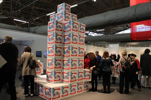 Brillo Boxes. The artist was commissioned to reproduce 1,000 boxes by The Andy Warhol Museum.  250 boxes were given away each day. Photograph: Rosa Lopez.