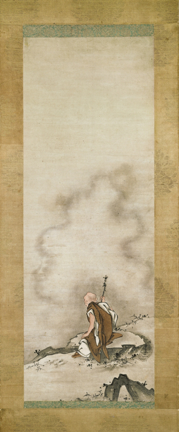 <em>Bukan, Kanzan, and Jittoku. </em>Reisai (act. mid-15th c.)<em>. </em>Japanese, Muromachi period (1392-1573), 15th c.Pair of hanging scrolls, ink and colors on paper;96.5 x 34.6 cm (each). Property of Mary Griggs Burke<em>. </em>Photo: Bruce Schwarz.
