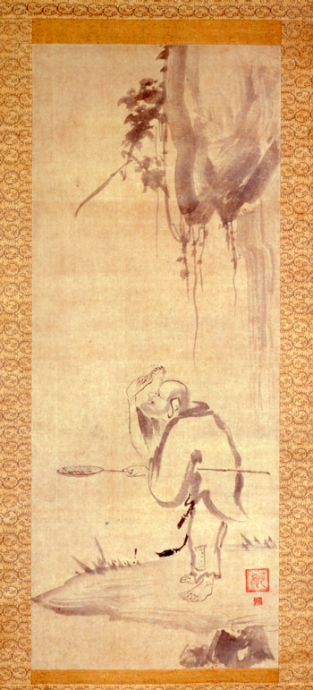 <em>The Shrimp Eater</em>. Kao (act. first half of 14th c.). Japanese, Nanbokucho period (1336–1392). Hanging scroll, ink on paper; 87.0 x 34.5 cm. Tokyo National Museum. Important Cultural Property. Courtesy of Tokyo National Museum and Agency for Cultural Affairs of Japan.