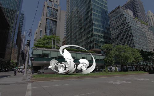 Alice Aycock. Hoop-La, 2013. Painted aluminum, 18’ high x 16’6” wide x 24’ long. Edition of 2. To be installed at 53rd street in Spring 2014. Courtesy Alice Aycock / PAPC & Galerie Thomas Schulte, Berlin. Rendering.