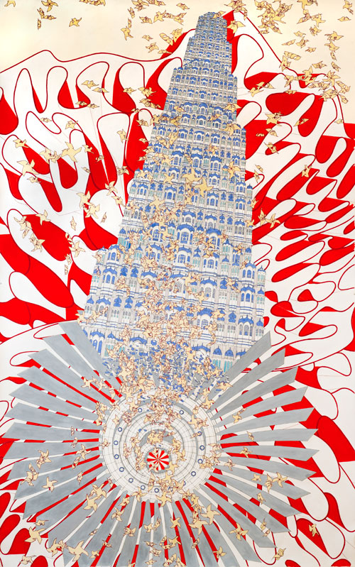 Alice Aycock. Rock, Paper, Scissors (India ’07), 2010. Watercolour and ink on paper, 95 11/16 x 59 ½ in. Miami Art Museum, Gift of Jerry Lindzon, FL.