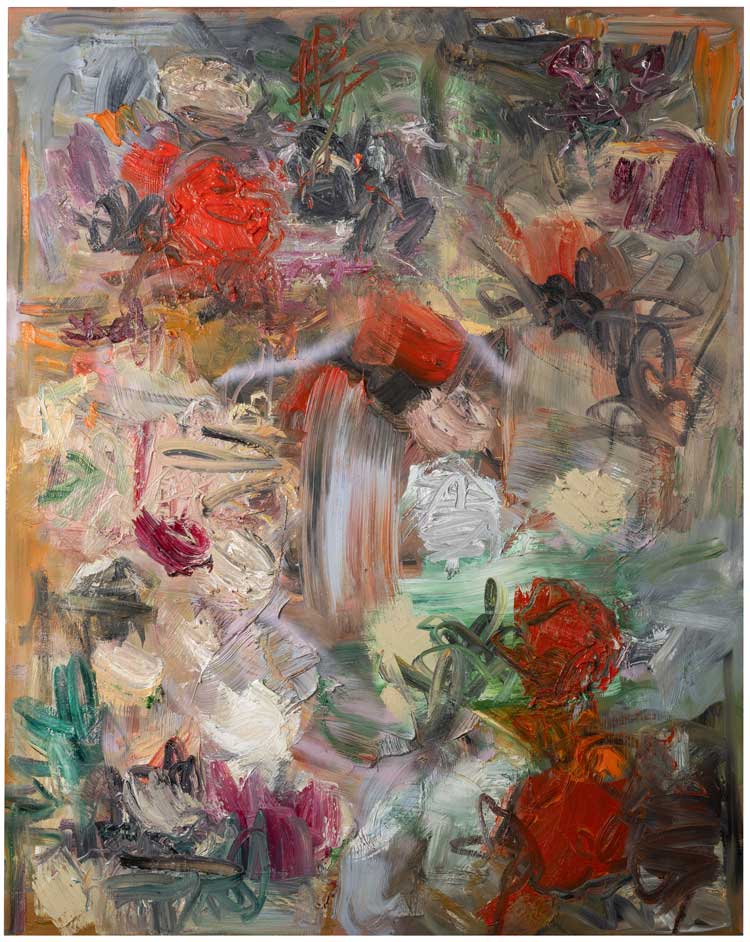 Miranda Boulton, Wild Flower Riot, 2025. Oil and acrylic spray paint on canvas,150 x 120 cm. Image courtesy of the artist and Patricia Fleming Gallery. Photo: David Kirkham.